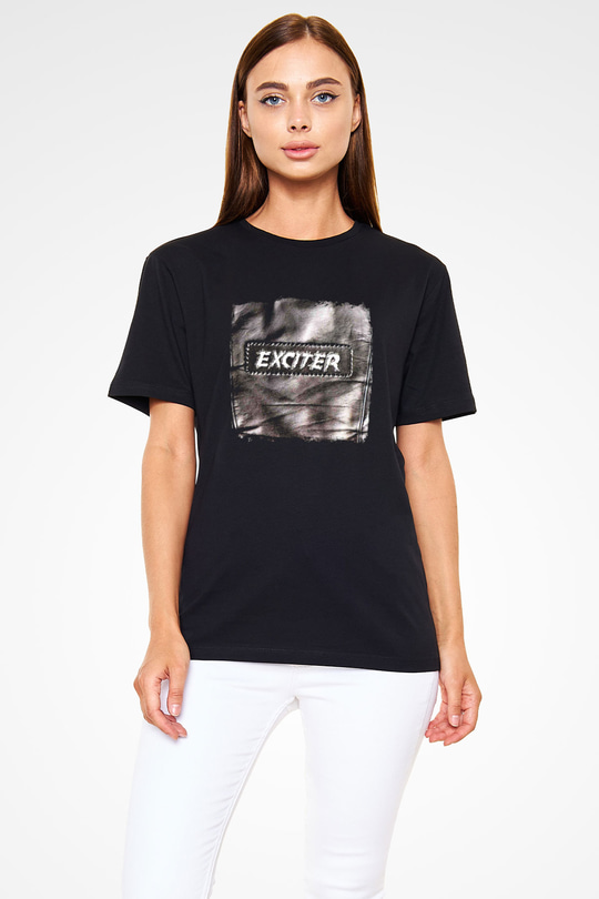 Exciter Baskılı Unisex Siyah Tişört