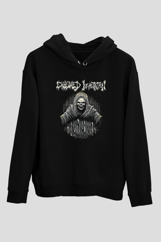 Exhumed Baskılı Unisex Siyah Kapüşonlu Sweatshirt