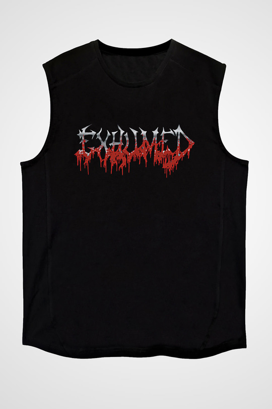 Exhumed Baskılı Unisex Siyah Kolsuz Tişört - Tshirt