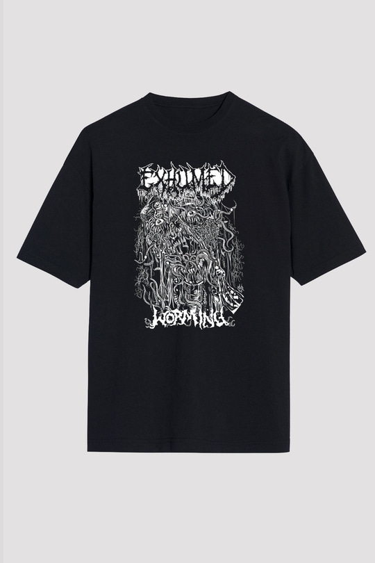 Exhumed Baskılı Unisex Siyah Oversize Tişört - Tshirt