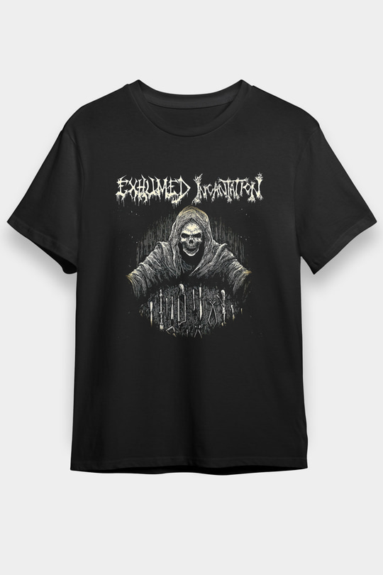 Exhumed Baskılı Unisex Siyah Tişört - Tshirt