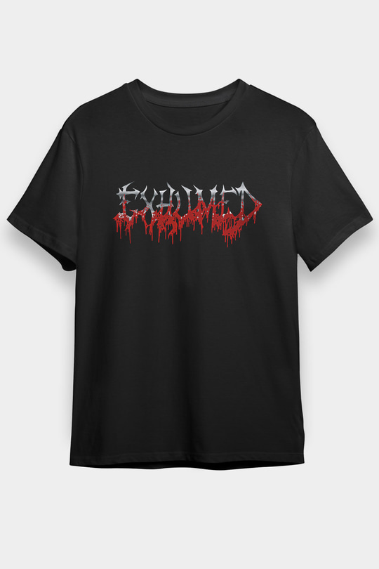 Exhumed Baskılı Unisex Siyah Tişört - Tshirt