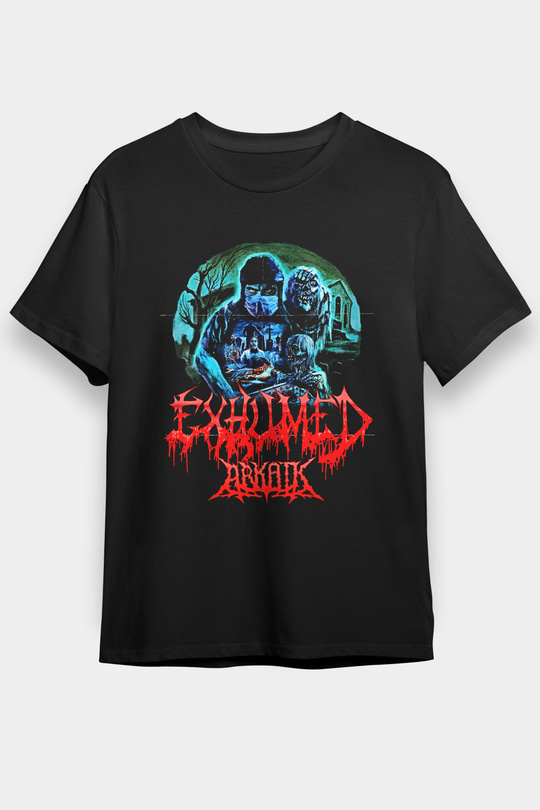 Exhumed Baskılı Unisex Siyah Tişört - Tshirt