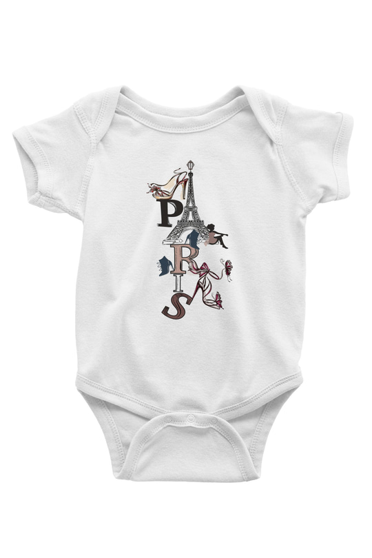 Eyfel Kulesi Baskılı Beyaz Unisex Bebek Body - Zıbın