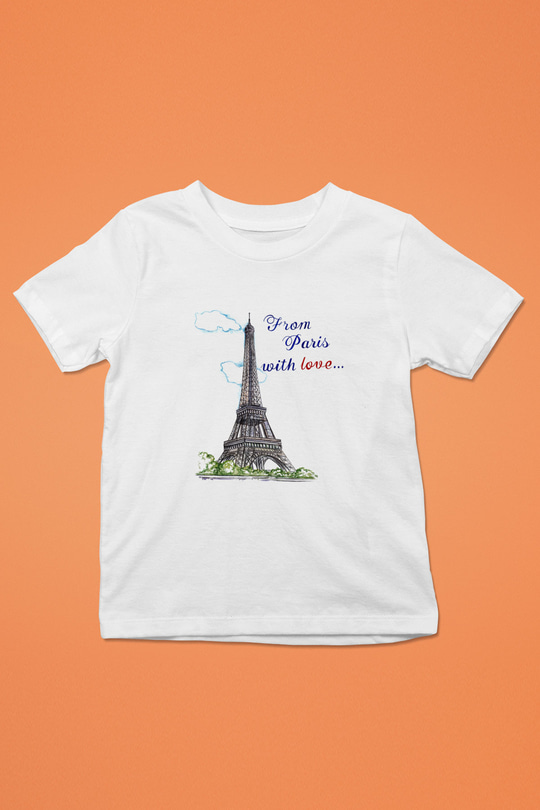 Eyfel Kulesi Baskılı Beyaz Unisex Çocuk Tişört
