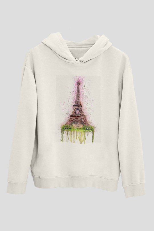 Eyfel Kulesi Beyaz Unisex Hoodie