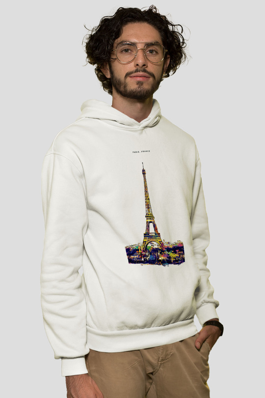 Eyfel Kulesi Beyaz Unisex Hoodie