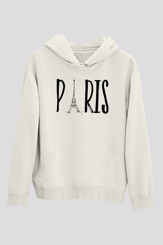 Eyfel Kulesi Beyaz Unisex Hoodie