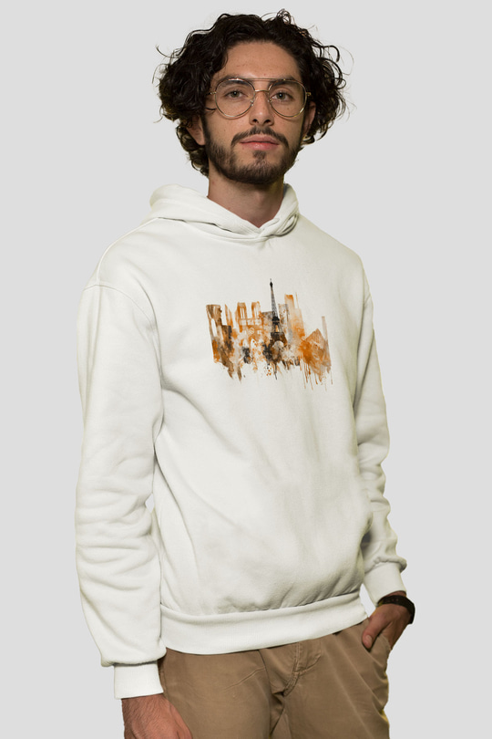 Eyfel Kulesi Beyaz Unisex Hoodie