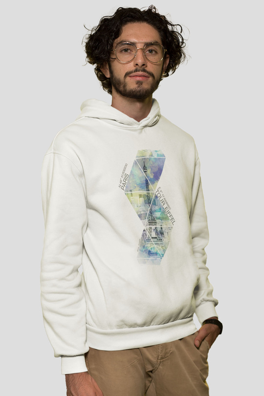 Eyfel Kulesi Beyaz Unisex Hoodie