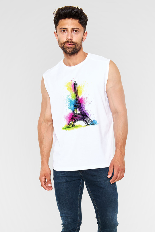 Eyfel Kulesi Beyaz Unisex Kolsuz Tişört