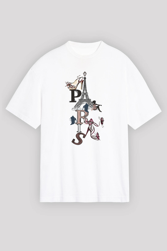 Eyfel Kulesi Beyaz Unisex Oversize Tişört T-Shirt