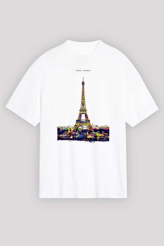 Eyfel Kulesi Beyaz Oversize Tişört Oversize T-shirt - TişörtFabrikası