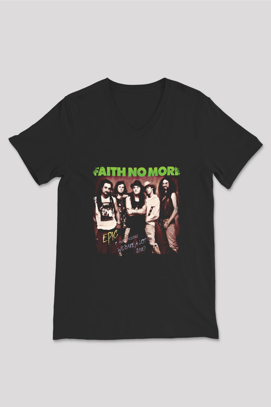 Faith No More Baskılı Unisex Siyah V Yaka Tişört