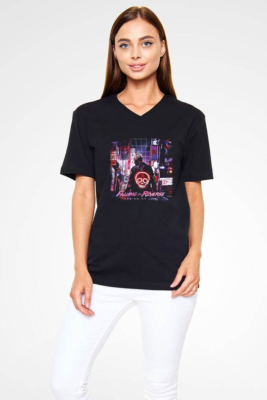 Falling In Reverse Baskılı Unisex Siyah V Yaka Tişört