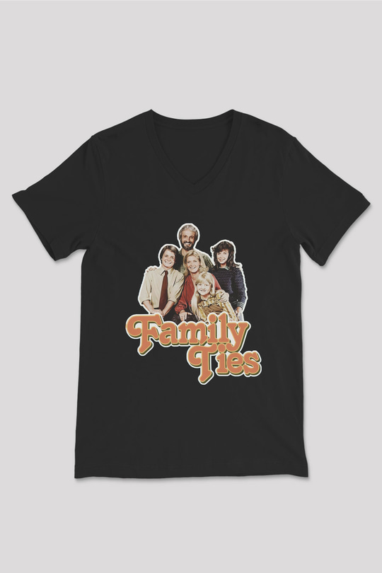 Family Ties Siyah Unisex  V Yaka Tişört