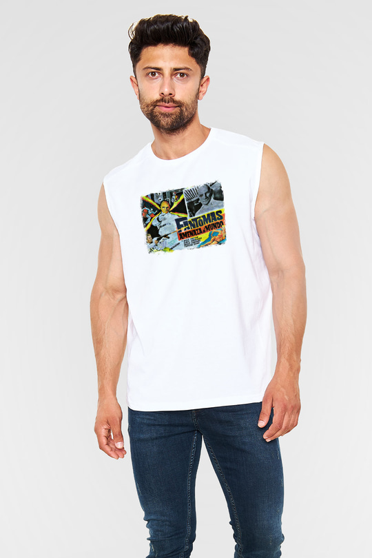 Fantomas Baskılı Unisex Beyaz Kolsuz Tişört