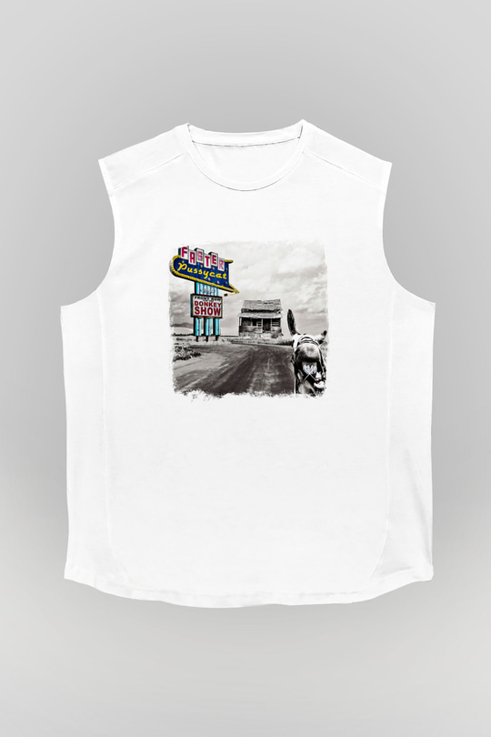 Faster Pussycat Baskılı Unisex Beyaz Kolsuz Tişört