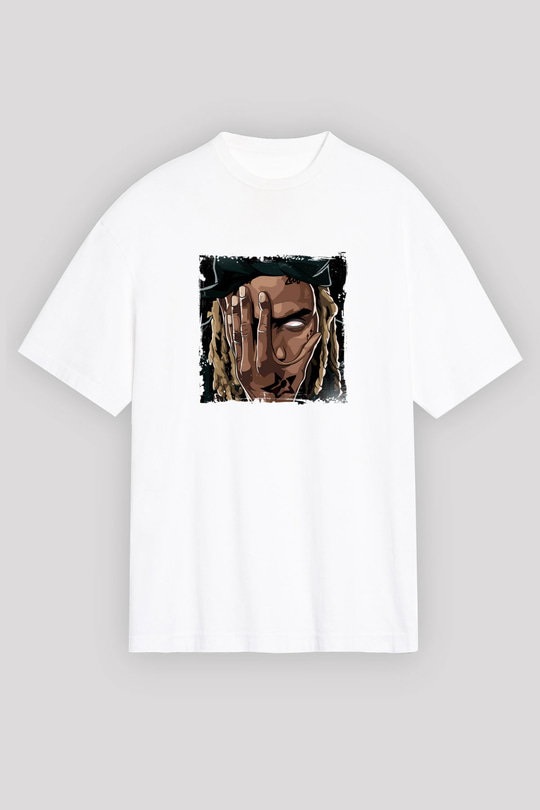 Fetty Wap Baskılı Oversize Beyaz Tişört