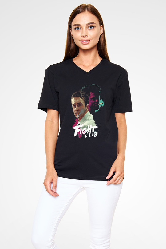 Fight Club Dövüş Klubü Siyah Unisex V Yaka Tişört