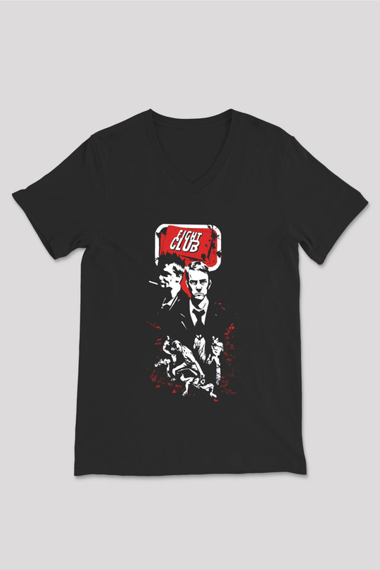 Fight Club Dövüş Klubü Siyah Unisex V Yaka Tişört