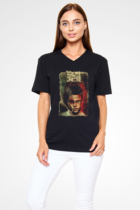Fight Club Dövüş Klubü Siyah Unisex V Yaka Tişört