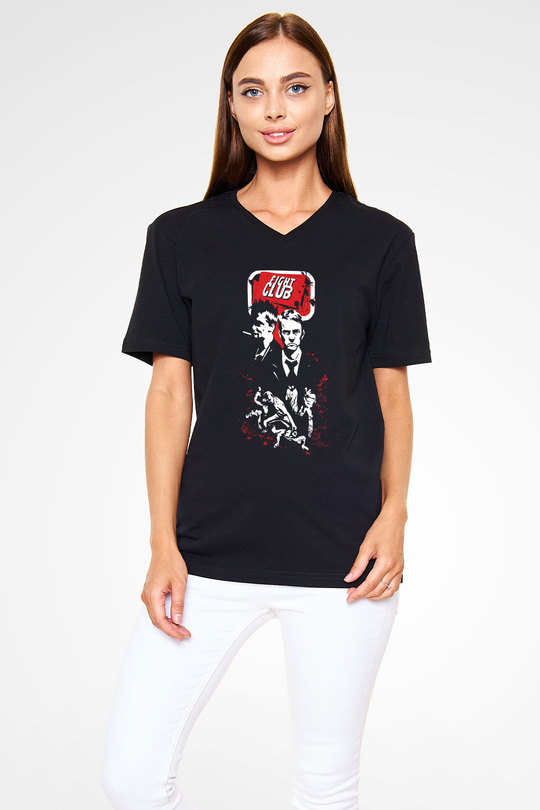 Fight Club Dövüş Klubü Siyah Unisex V Yaka Tişört