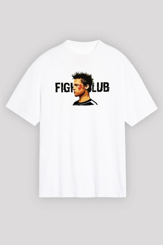 Fight Club (Tyler Durden) Baskılı Beyaz Unisex Oversize Tişört - Tshirt
