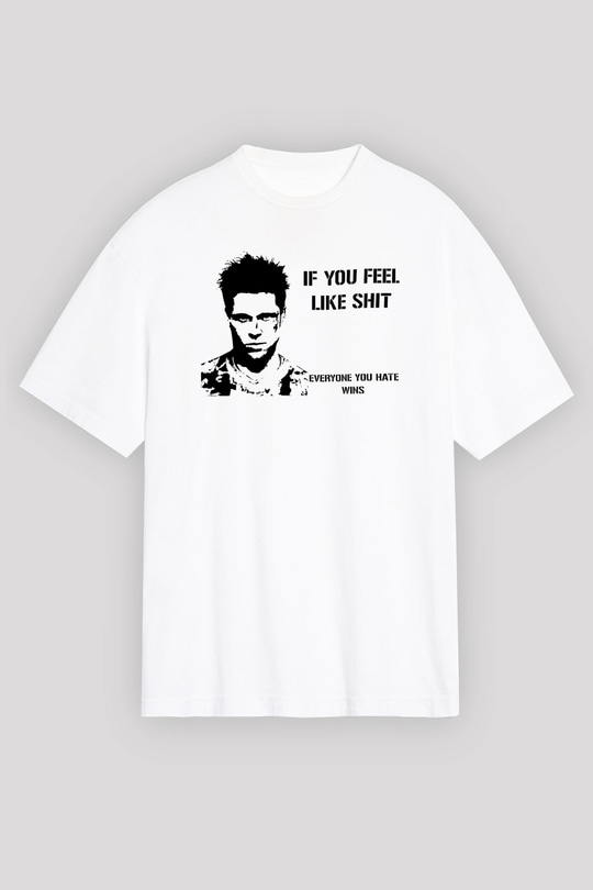 Fight Club (Tyler Durden) Baskılı Beyaz Unisex Oversize Tişört - Tshirt
