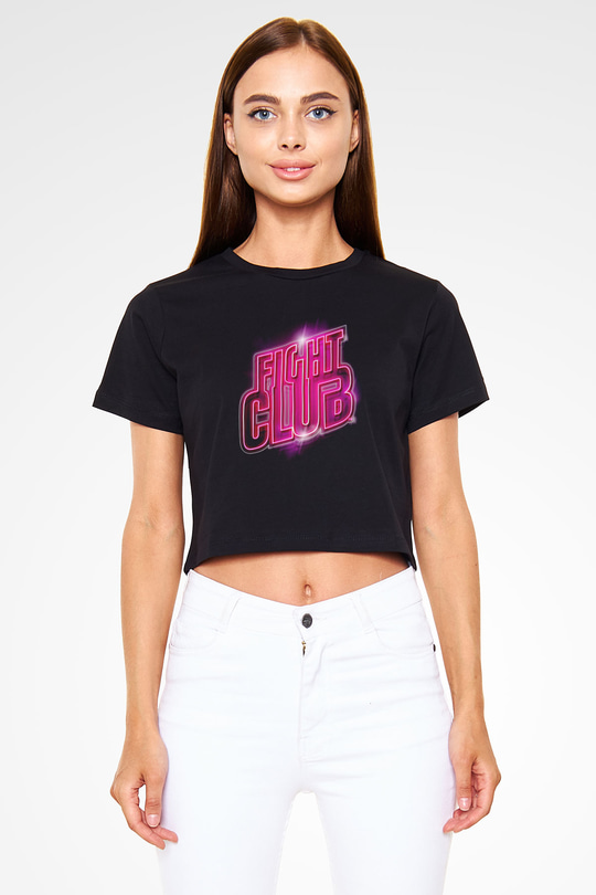 Fight Club (Tyler Durden) Baskılı Siyah Crop Top Kadın Tişört - Tshirt