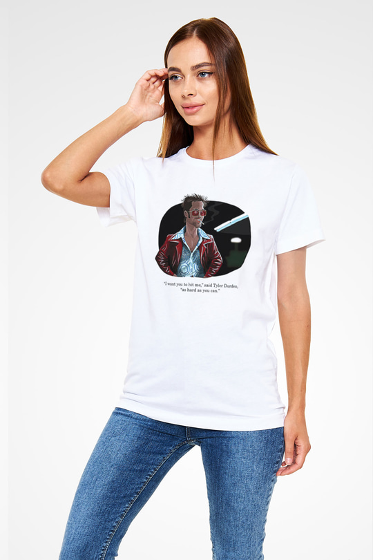Fight Club (Tyler Durden) Unisex Baskılı Beyaz Tişört - Tshirt