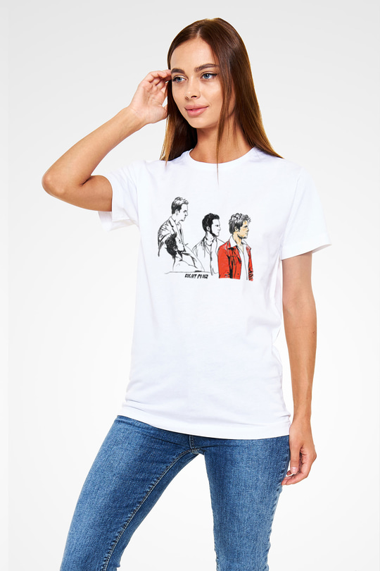 Fight Club (Tyler Durden) Unisex Baskılı Beyaz Tişört - Tshirt