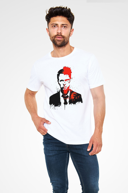 Fight Club (Tyler Durden) Unisex Baskılı Beyaz Tişört - Tshirt