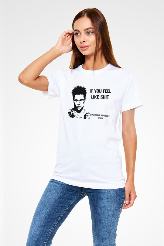 Fight Club (Tyler Durden) Unisex Baskılı Beyaz Tişört - Tshirt