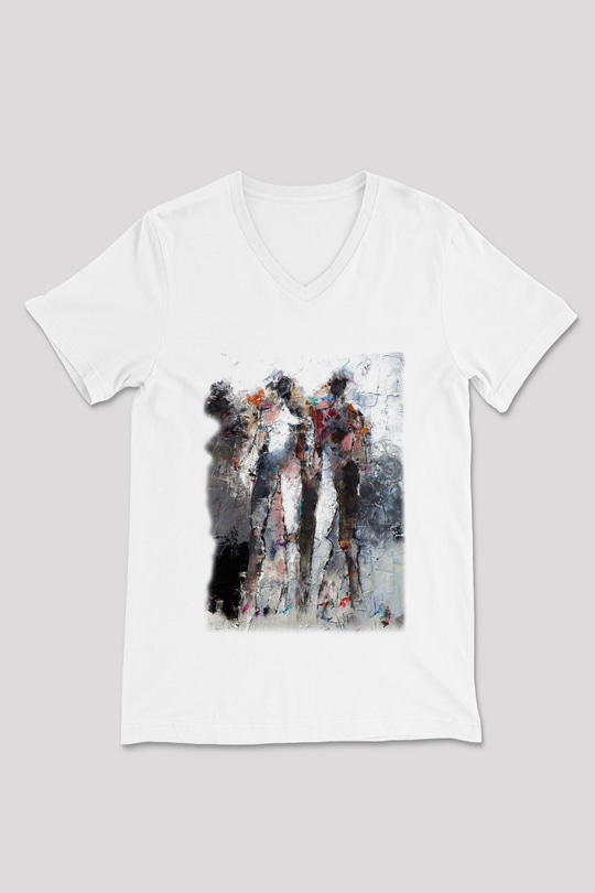 Figür Beyaz Unisex V Yaka Tişört T-Shirt