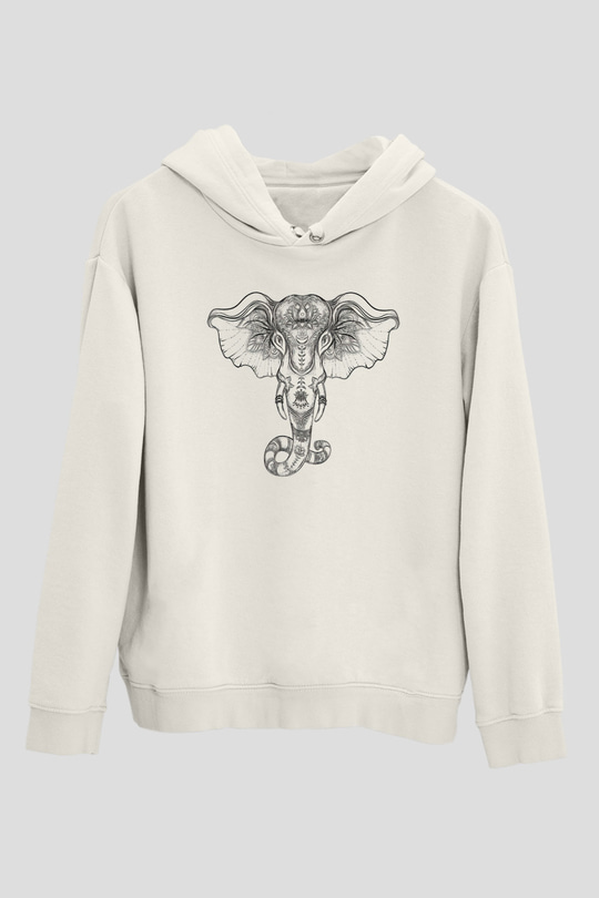 Fil Beyaz Unisex Kapşonlu Sweatshirt