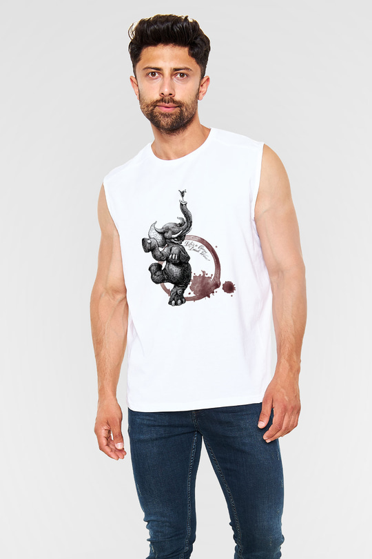 Fil Beyaz Unisex Kolsuz Tişört