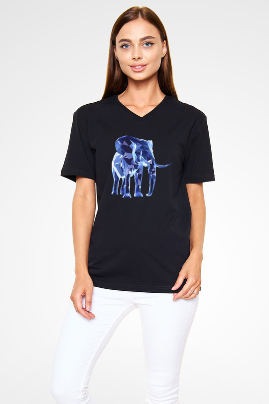 Fil Siyah Unisex V Yaka Tişört