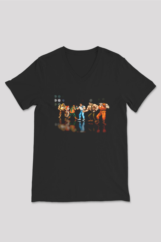 Final Fight Siyah Unisex V Yaka Tişört