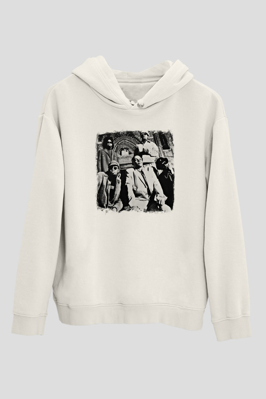 Fishbone Baskılı Unisex Beyaz Hoodie