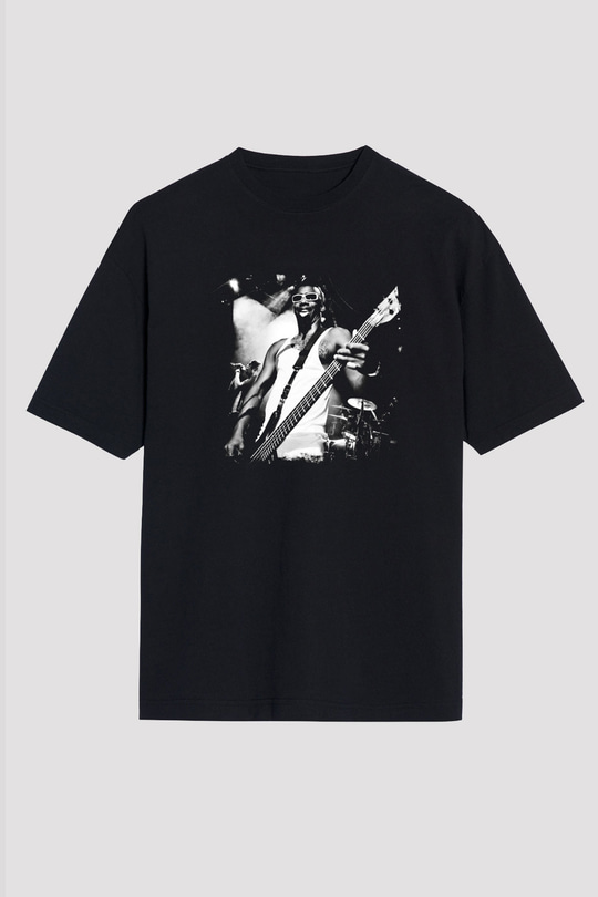 Fishbone Baskılı Unisex Siyah Oversize Tişört