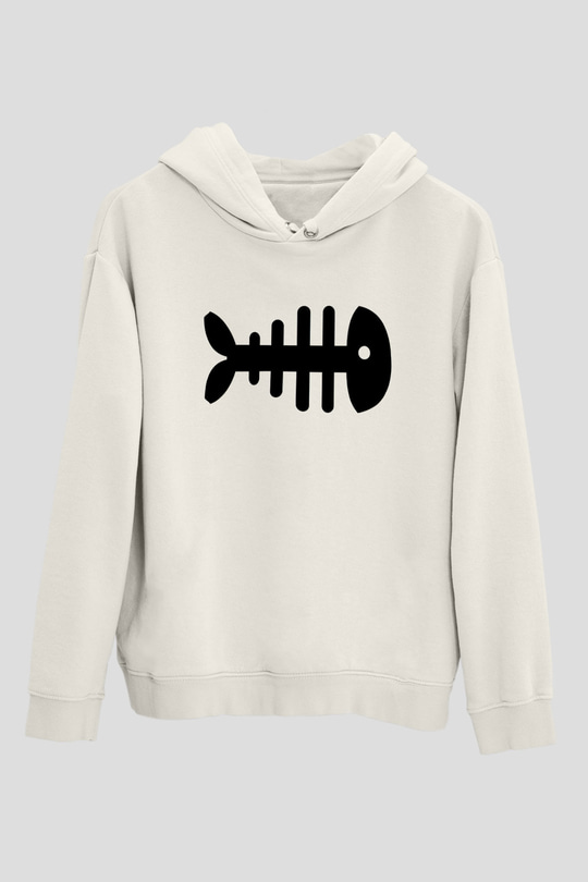 Fishbone Beyaz Unisex Kapüşonlu Sweatshirt