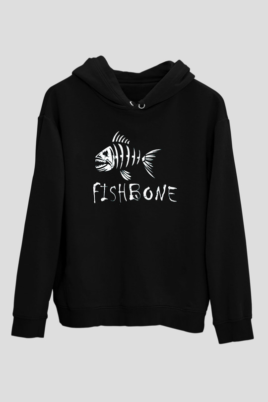 Fishbone Siyah Unisex Kapüşonlu Sweatshirt