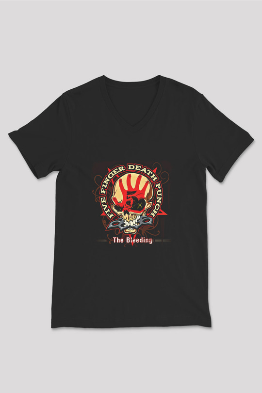 Five Finger Death Punch Baskılı Unisex Siyah V Yaka Tişört