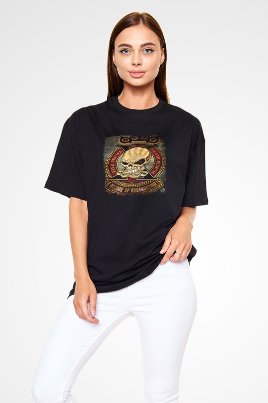 Five Finger Death Punch Baskılı Unisex Siyah Oversize Tişört