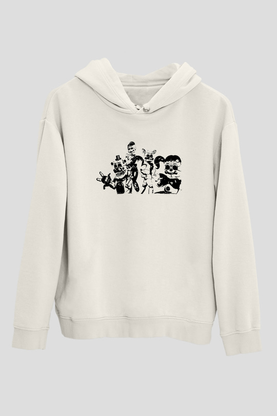 Five Nights At Freddy Baskılı Beyaz Unisex Kapüşonlu Sweatshirt