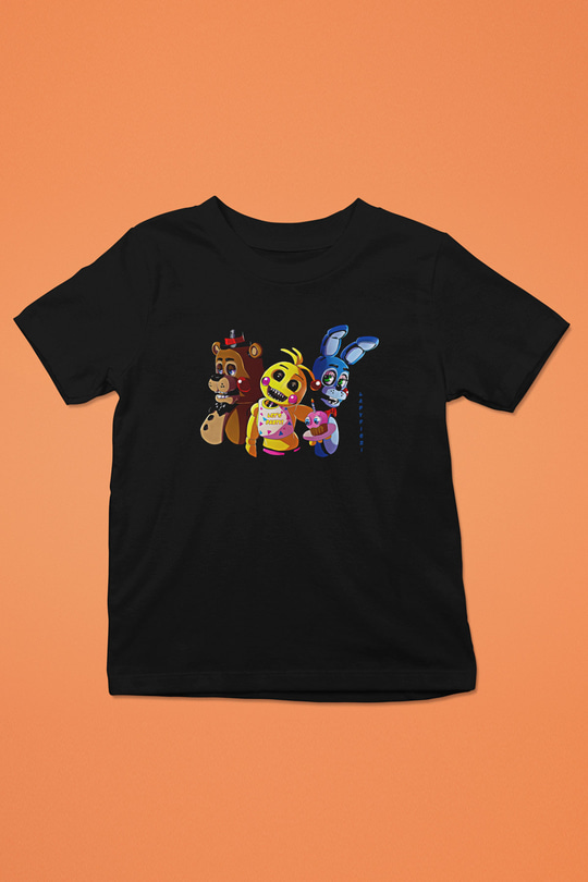 Five Nights At Freddy Baskılı Unisex Siyah Çocuk Tişört - Tshirt