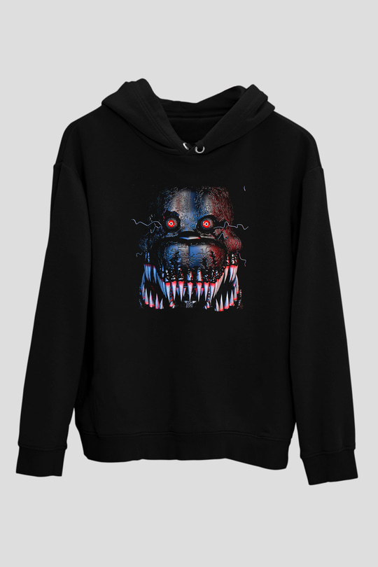 Five Nights At Freddy Baskılı Unisex Siyah Kapüşonlu Sweatshirt