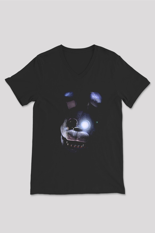 Five Nights At Freddy Baskılı Unisex Siyah V Yaka Tişört - Tshirt