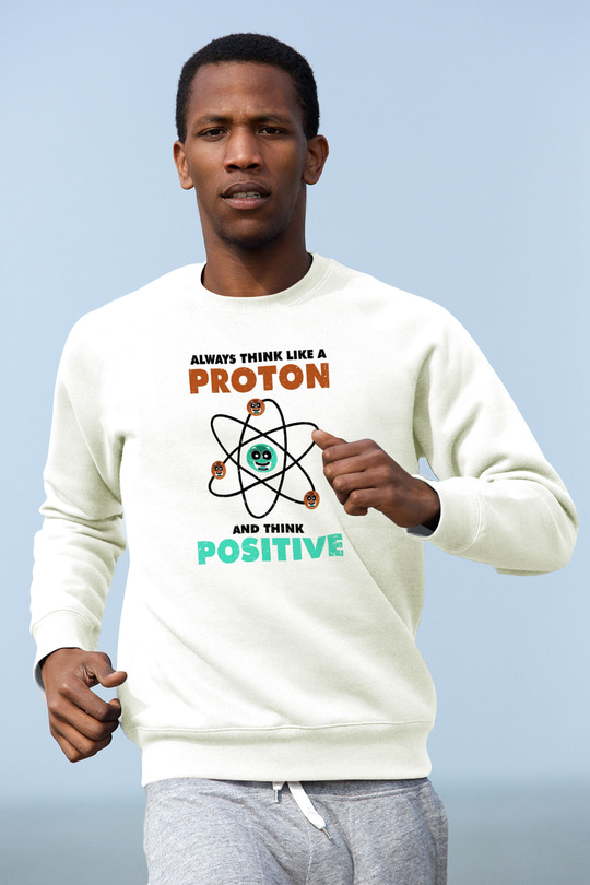 Fizik Atom Proton Pozitif Baskılı Unisex Ekru Sweatshirt